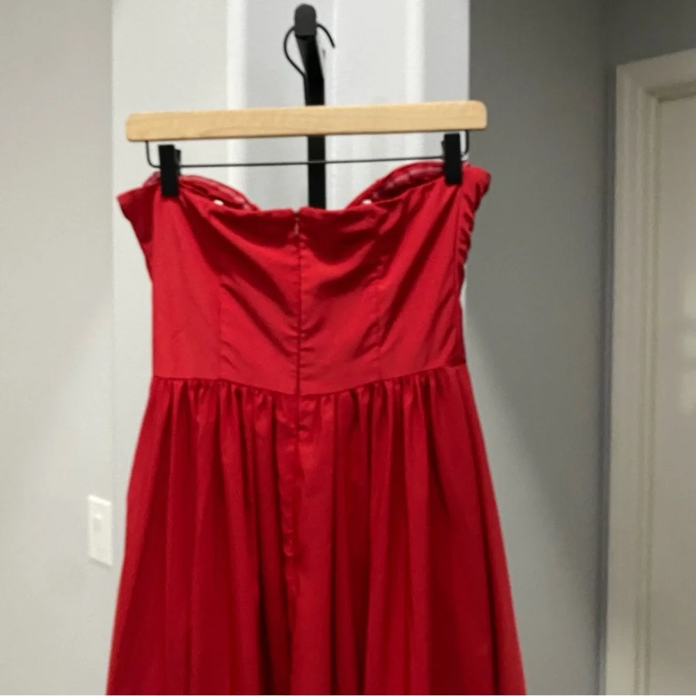 ML Monique Lhuillier Strapless High Low Maxi Gown Dress Red Women's Size 4 - Picture 12 of 14
